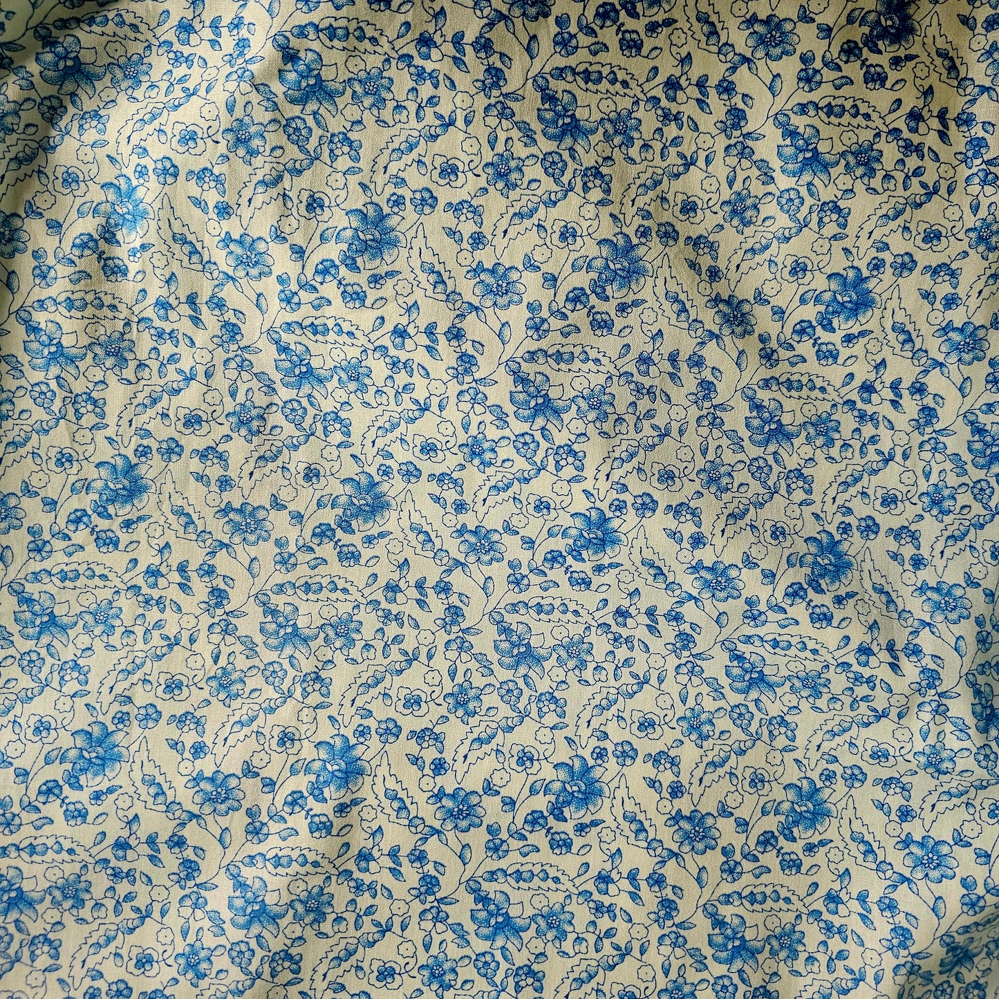 Fabric Printed Lawn - Floral Blue & Cream