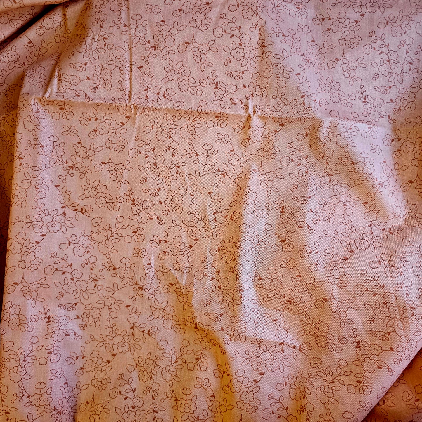 Fabric Printed Cotton Evenweave - Floral Peach & Rust