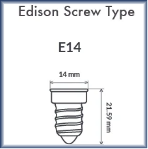 Diagram of Edison screw type E14 with dimensions on a white background