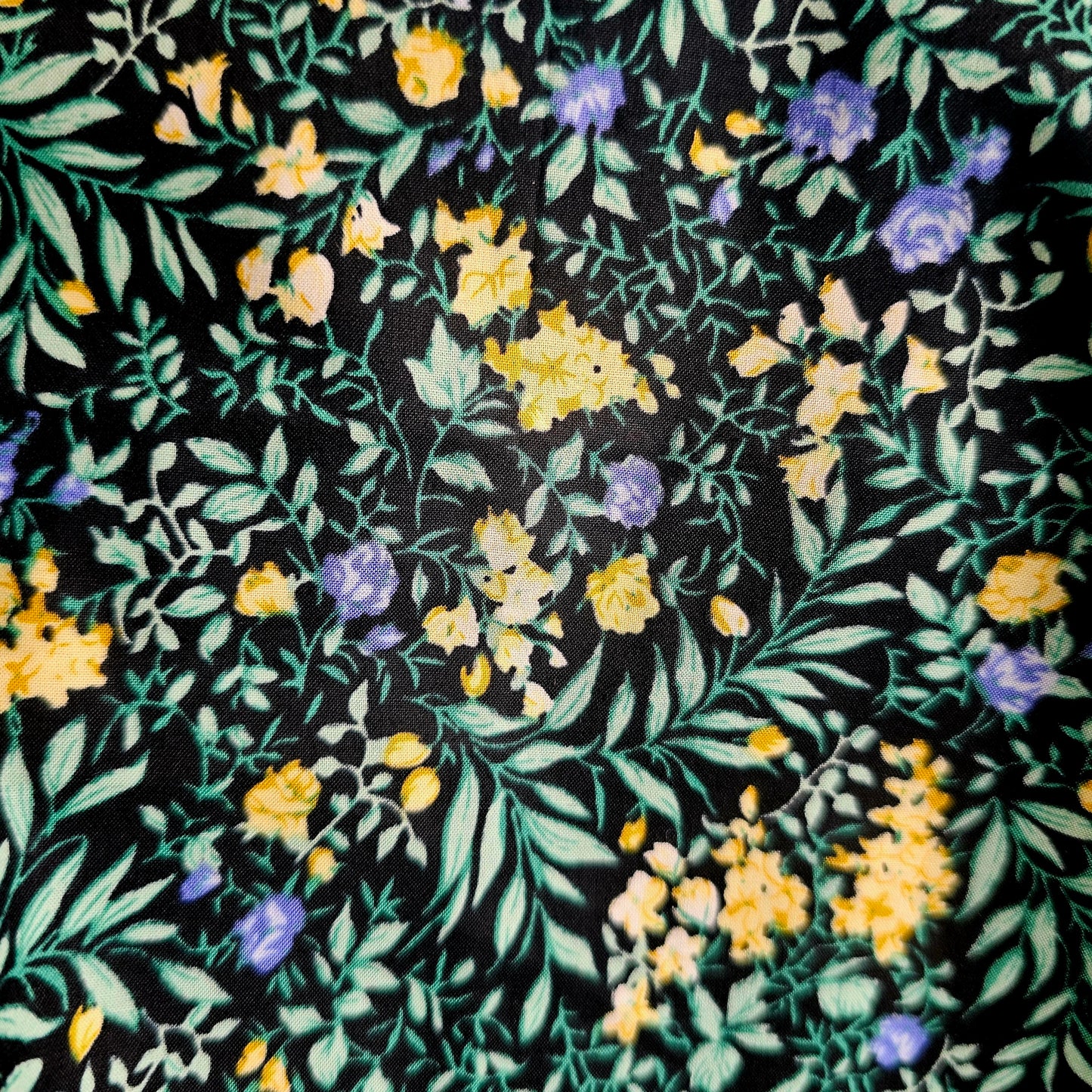 Fabric Printed Cotton/Spandex Shirting - Floral Green & Black