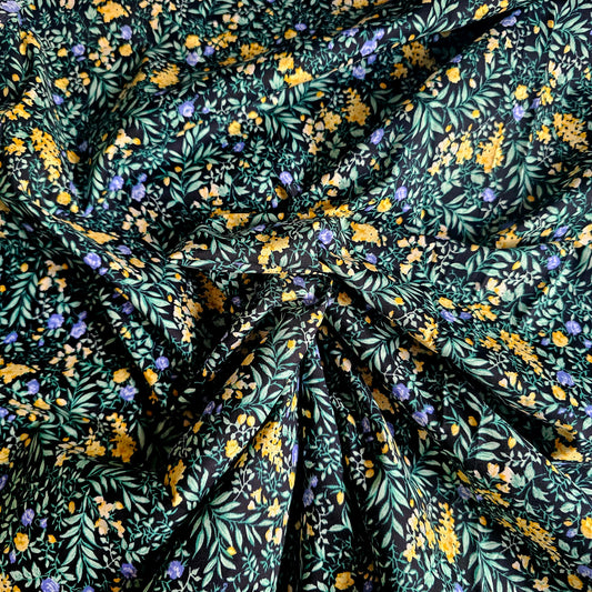 Fabric Printed Cotton/Spandex Shirting - Floral Green & Black