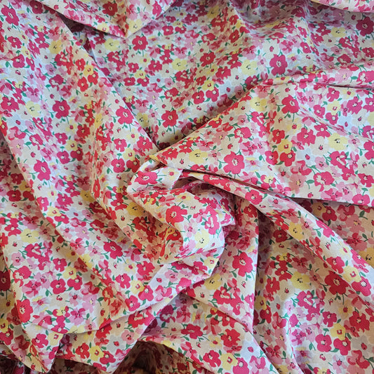 Fabric Printed Lawn - Floral Cerise & Lemon