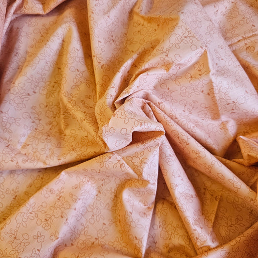 Fabric Printed Cotton Evenweave - Floral Peach & Rust