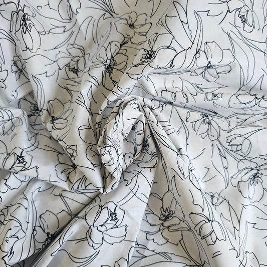 Fabric Lawn - Black and White modern floral