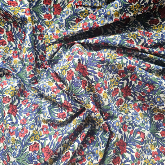 Fabric Printed Lawn - Floral Red & Navy